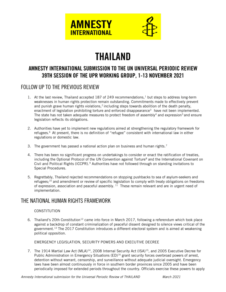 AMNESTY INTERNATIONAL SUBMISSION TO THE UN UNIVERSAL PERIODIC REVIEW ...